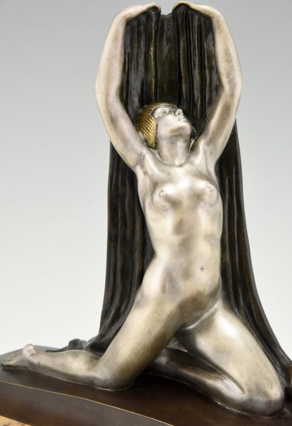 Art Deco bronze sculpture nude with drape