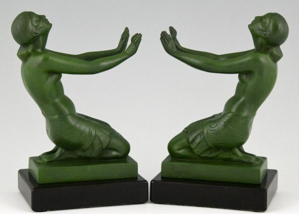 Art Deco bookends with kneeling nudes