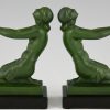 Art Deco serre livres femmes agenouillés