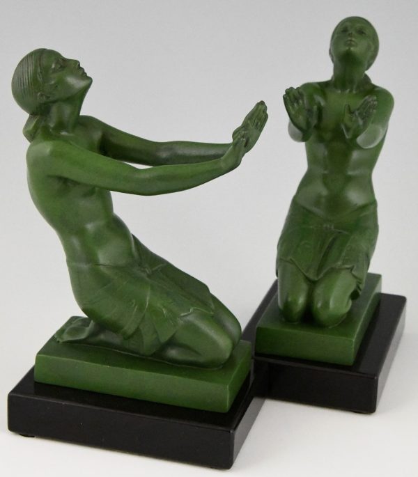 Art Deco bookends with kneeling nudes