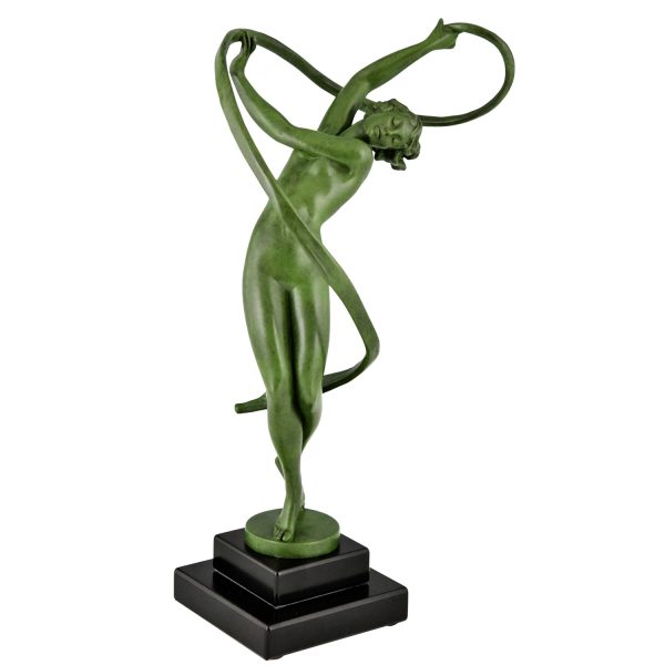 Tourbillon Art Deco sculpture nude dancer with swirling ribbon