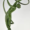 Tourbillon Art Deco sculpture nude dancer with swirling ribbon