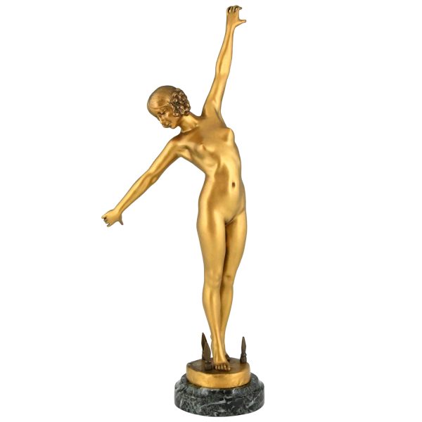 Art Deco bronzen sculptuur danseres met zwaard