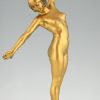 Art Deco bronzen sculptuur danseres met zwaard