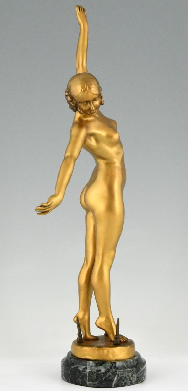 Art Deco bronzen sculptuur danseres met zwaard