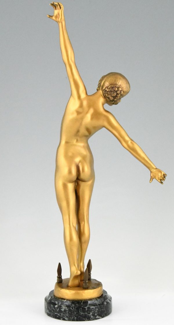 Art Deco bronzen sculptuur danseres met zwaard