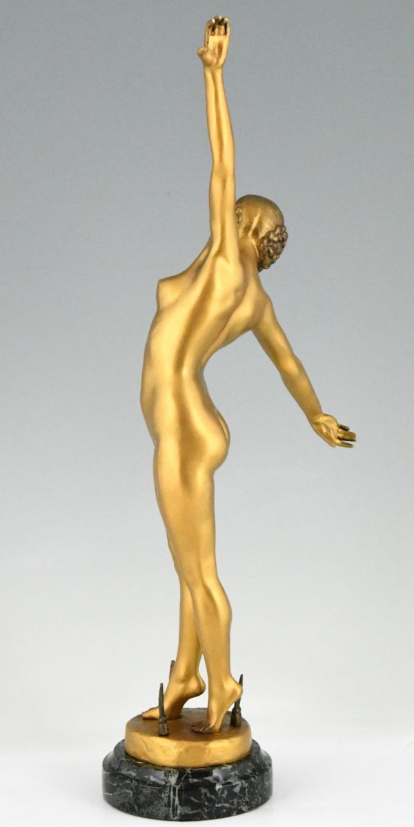 Art Deco bronzen sculptuur danseres met zwaard