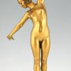 Art Deco bronzen sculptuur danseres met zwaard