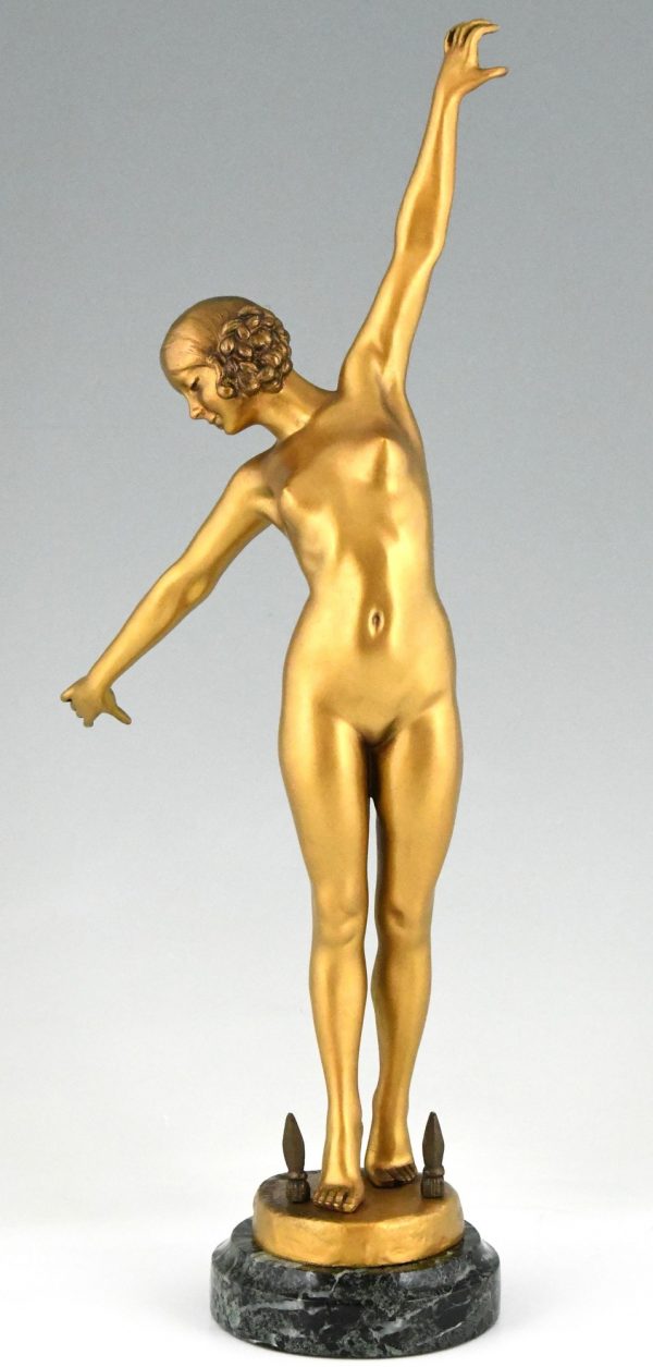 Art Deco bronzen sculptuur danseres met zwaard