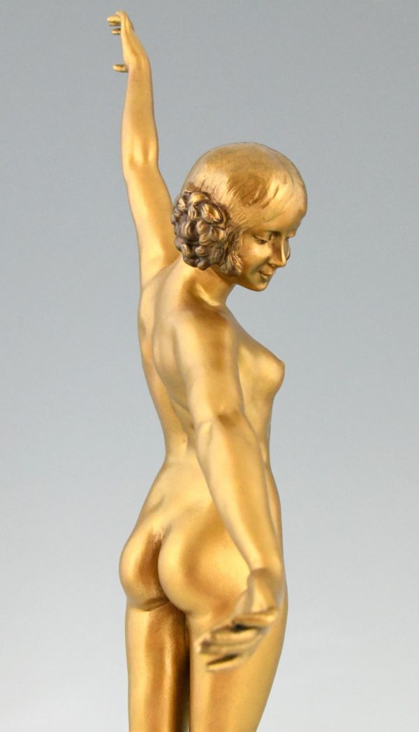 Art Deco bronzen sculptuur danseres met zwaard