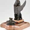 Encrier Art Deco bronze et marbre avec Sphinx éclectisme Egyptien
