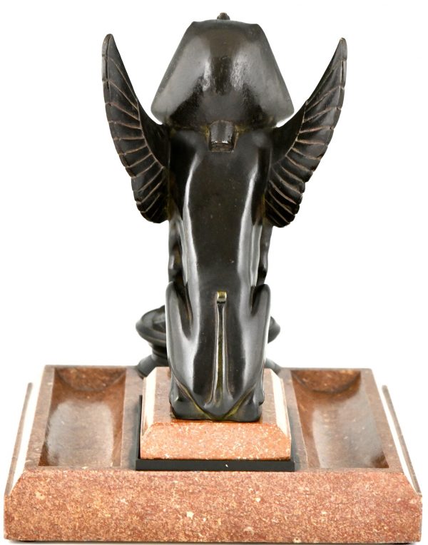 Art Deco bronze and marble sphynx inkwell Egyptian revival