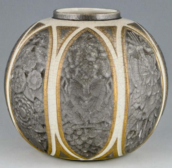 Art Deco Vase Keramik mit Satyr and Blumen