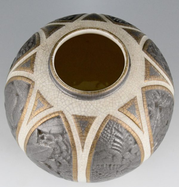 Art Deco Vase Keramik mit Satyr and Blumen
