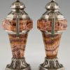Art Deco Marmor und Bronze Urnenpaar