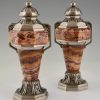 French Art Deco marble and bronze urns