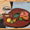 Cubist painting still life with fruit and guitar