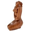 Cubist hand carved wooden sculpture of a seated nude