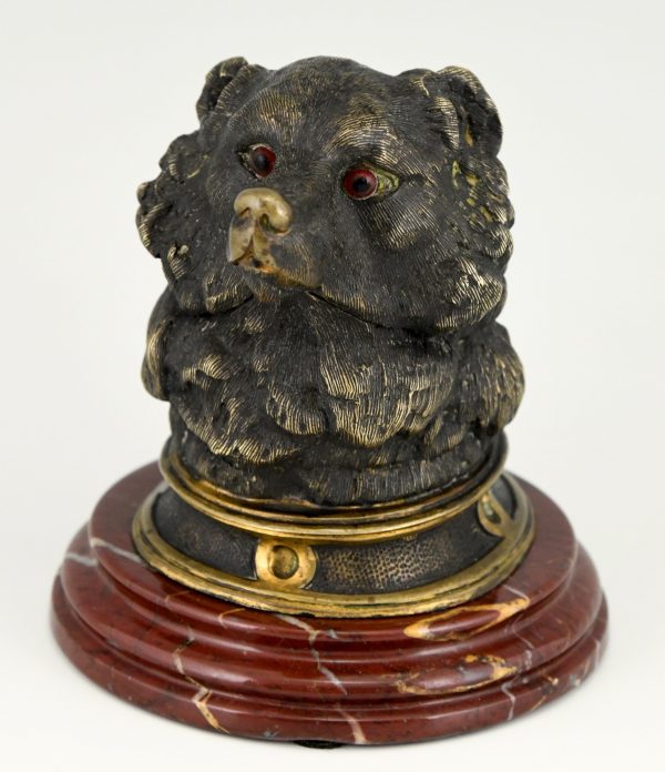Bronzen inktpot in de vorm van een berenkop