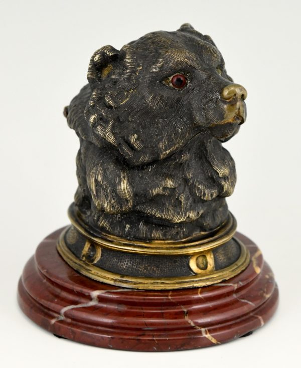 Encrier en bronze tête d’ours