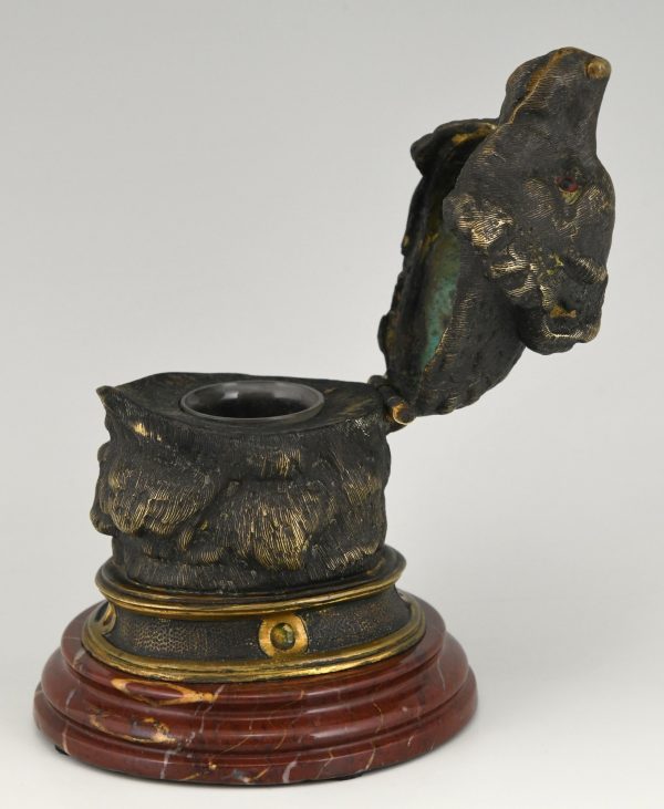 Antique bronze inkwell with bear’s head