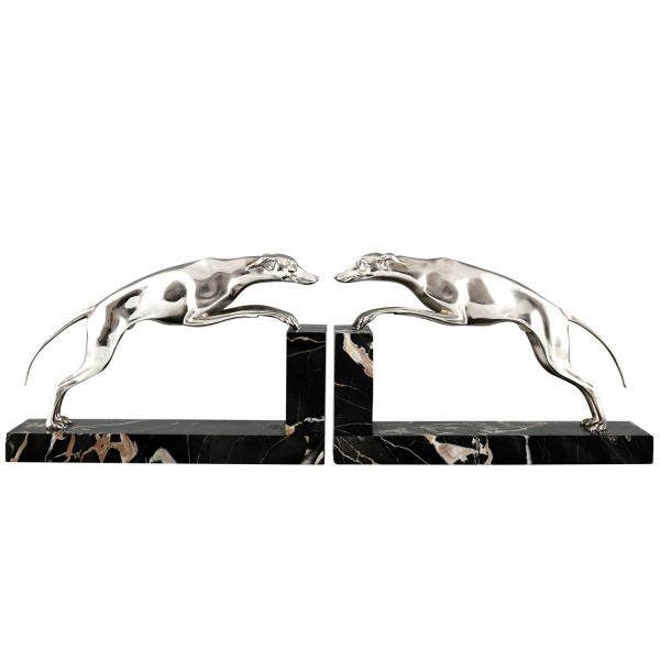 Art Deco silvered bronze greyhound bookends