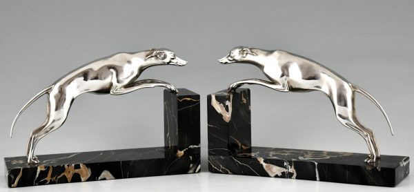 Art Deco silvered bronze greyhound bookends