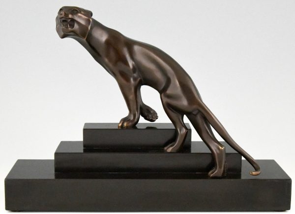 Art Deco bronze sculpture of a panther