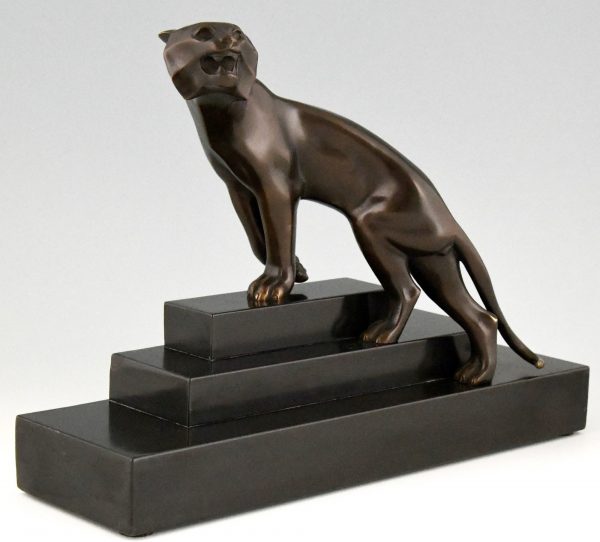 Art Deco bronze sculpture of a panther