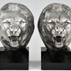 Art Deco bronzen boekensteunen met leeuwen