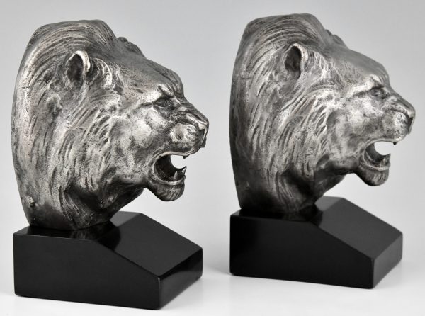 Art Deco serre livres en bronze tête de lion