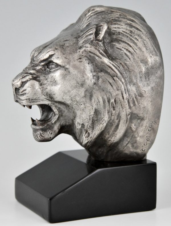 Art Deco Buchstütze Bronze Löwenkopf