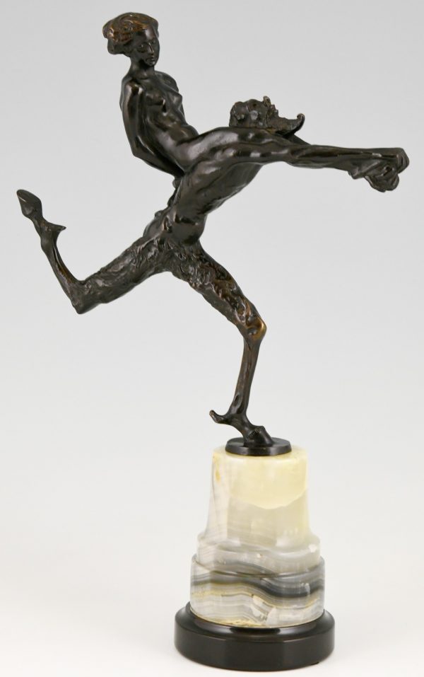 Art Nouveau bronze sculpture satyr and nude