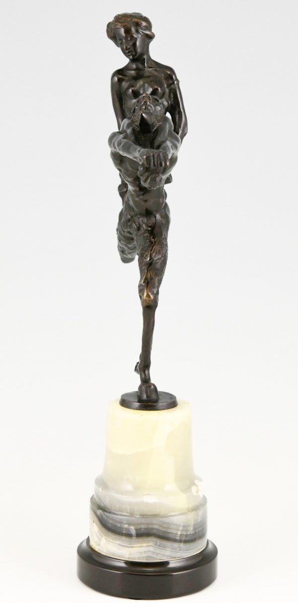 Jugendstil Bronze Skulptur Frauenakt mit Satyr