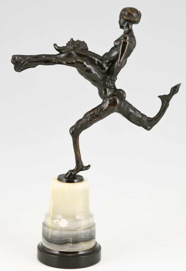 Art Nouveau bronze sculpture satyr and nude