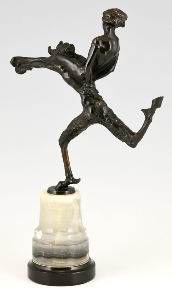 Art Nouveau bronze sculpture satyr and nude