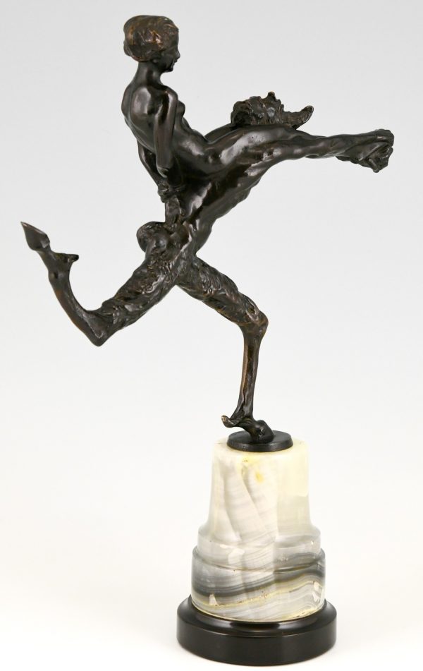 Art Nouveau bronze sculpture satyr and nude