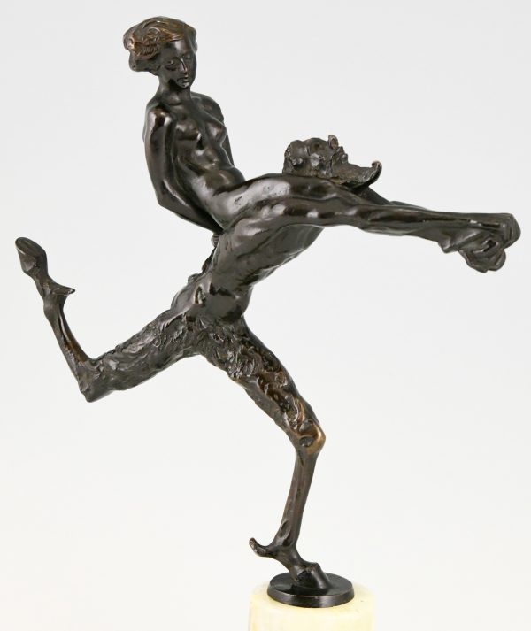 Art Nouveau bronze sculpture satyr and nude