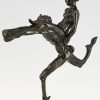 Art Nouveau bronzen sculptuur naakt en sater
