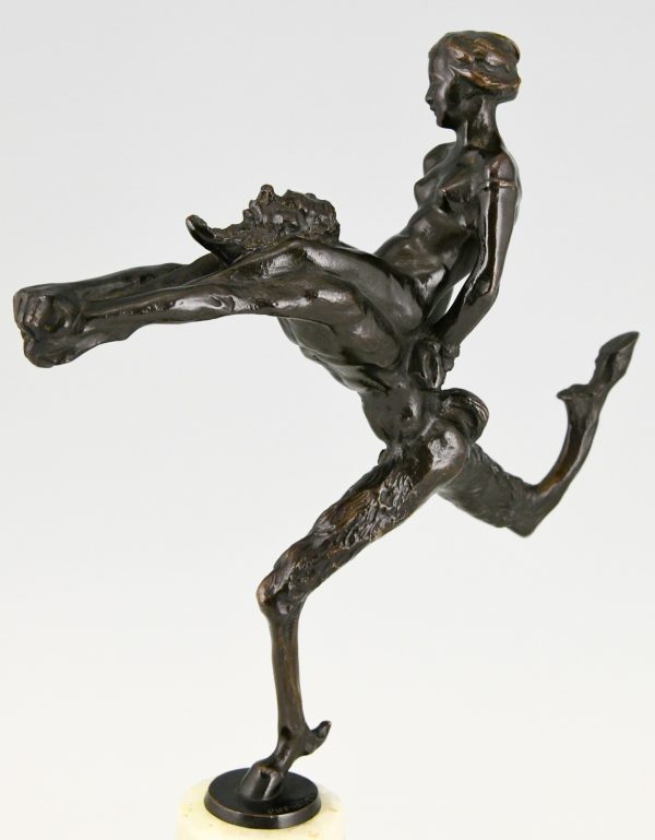 Art Nouveau bronze sculpture satyr and nude