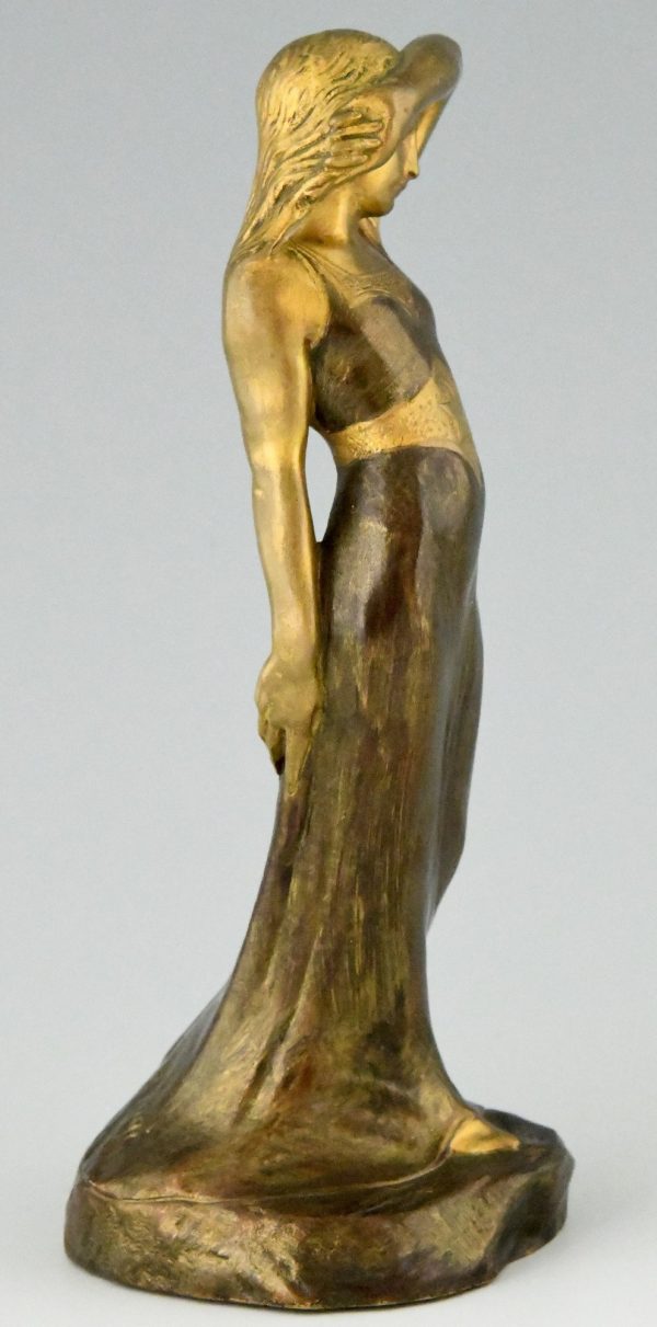 Art Nouveau bronzen sculptuur vrouw Sarah Bernhardt