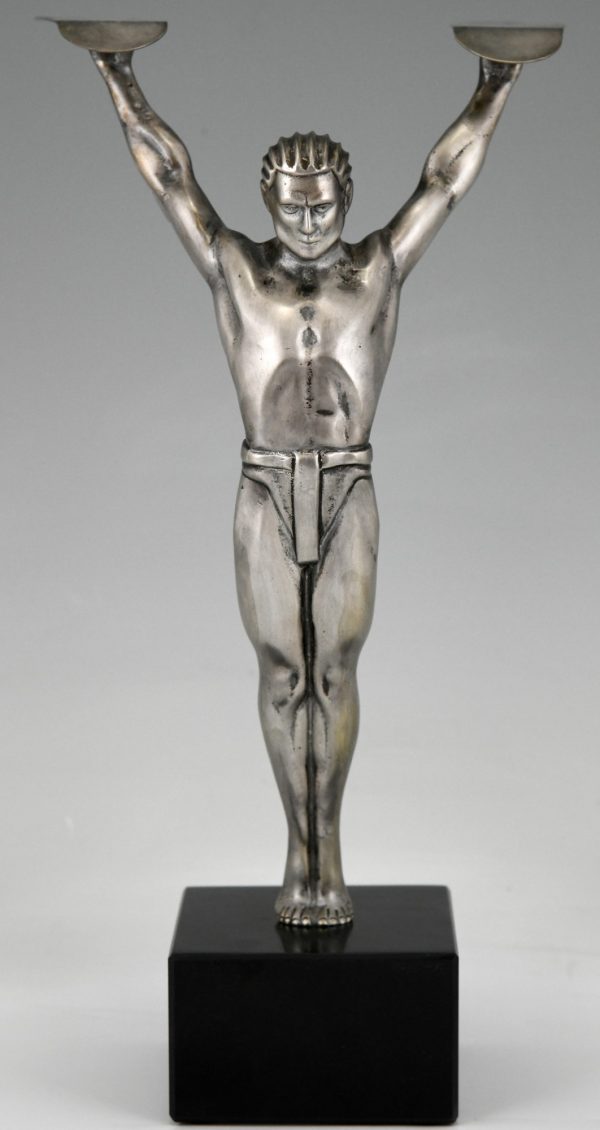 Icarus Art Deco bronze sculpture of a winged athlete