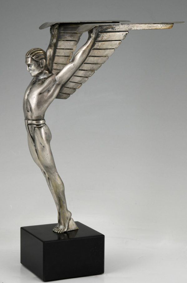 Icarus Art Deco bronze sculpture of a winged athlete