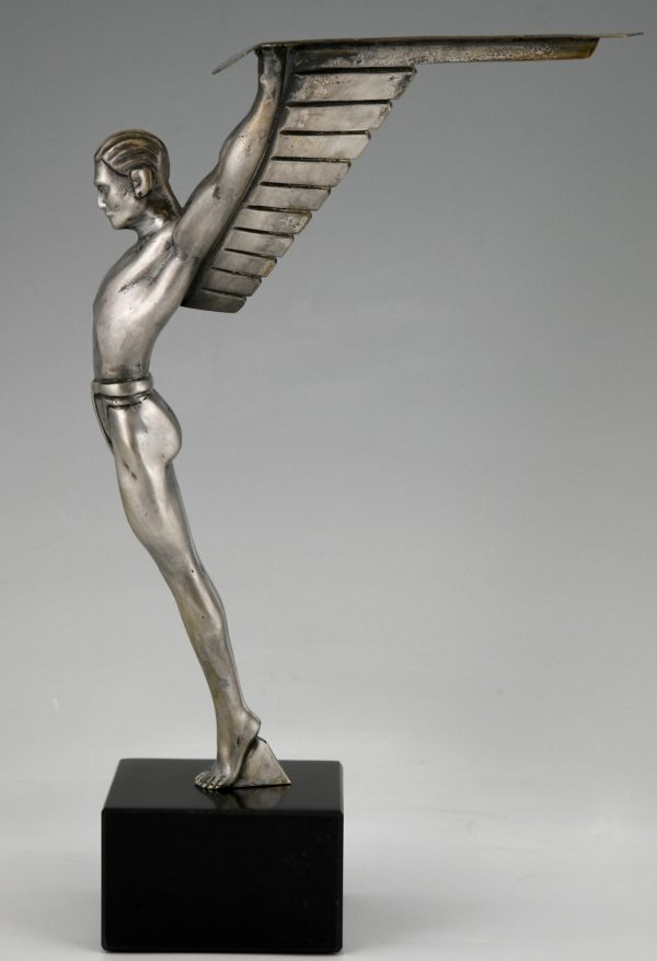 Icarus Art Deco bronze sculpture of a winged athlete