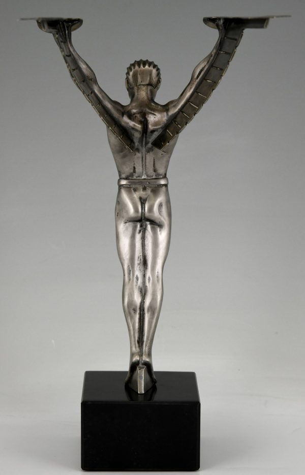 Icarus Art Deco bronze sculpture of a winged athlete