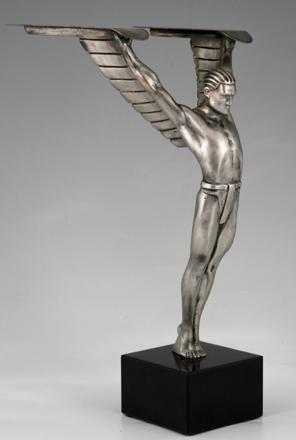 Icarus Art Deco bronze sculpture of a winged athlete