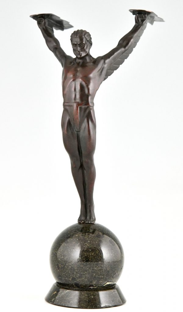 Icarus Art Deco sculpture of a winged athlete