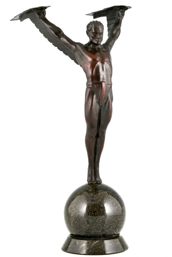 Icarus Art Deco sculpture of a winged athlete