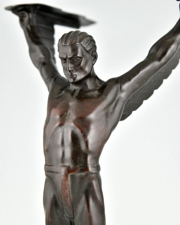 Icarus Art Deco sculpture of a winged athlete