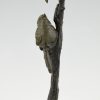 Sculpture en bronze Art Deco deux oiseaux sur une branche